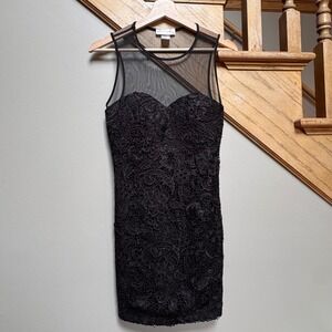 Lovecrazy Black Lace Illusion Mesh Mini Dress Sleeveless M Stretchy Whimsigoth